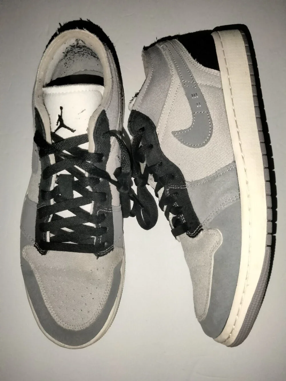 Nike (Sz 10.5) Men's Jordan One Low DZ4135-002 Sneakers in Gray, Black and White